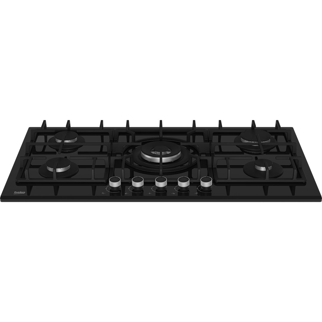 Beko 90cm 5 Burner Gas Cooktop Black Glass BCT90GG1