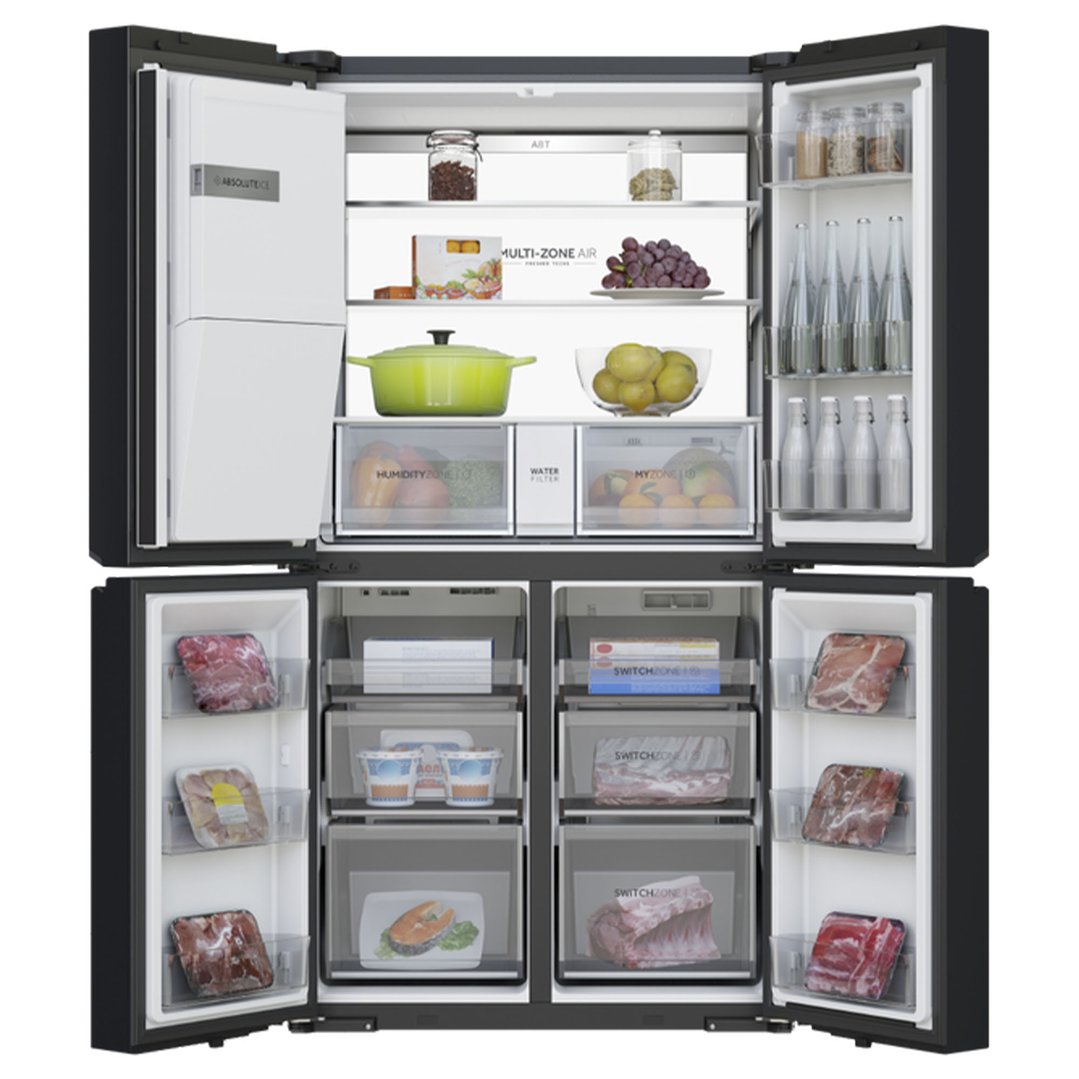 Haier 601L 600 Series Quad Door Refrigerator Freezer - Black HRF680YZC