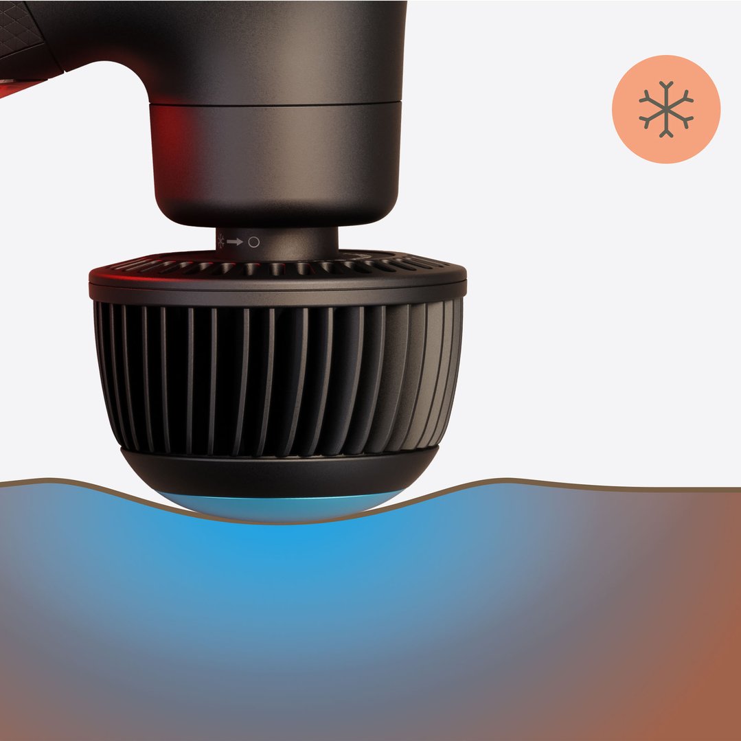 Theragun Cold Plus Attachment cooling a surface with a snowflake icon