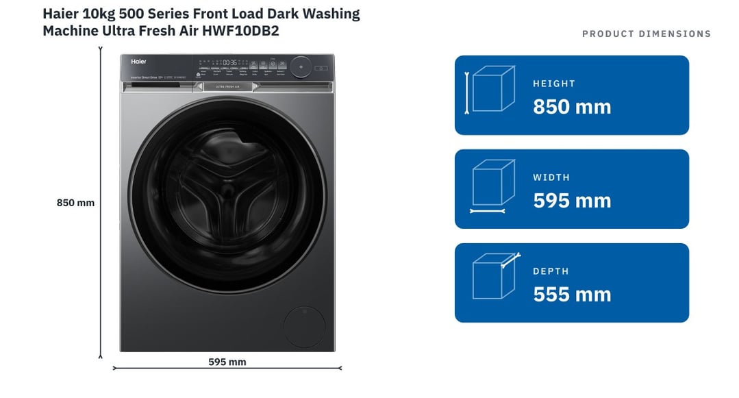 Haier 10kg 500 Series Front Load Dark Washing Machine Ultra Fresh Air HWF10DB2