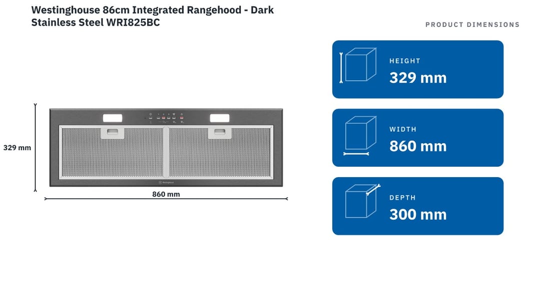 Westinghouse 86cm Integrated Rangehood - Dark Stainless Steel WRI825BC