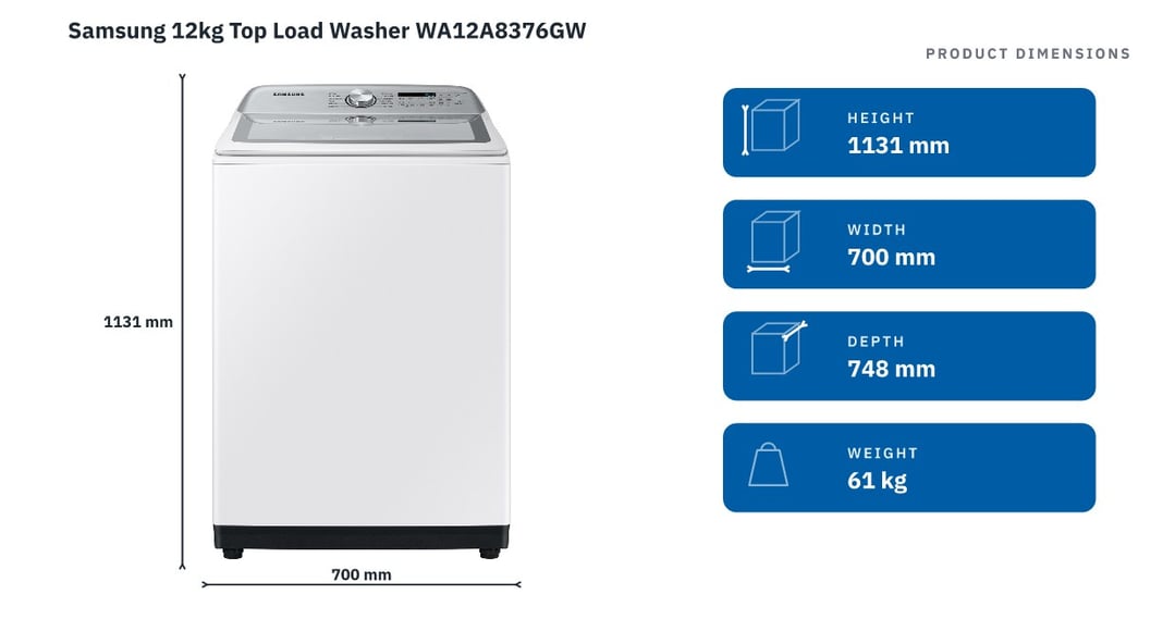 Samsung 12kg Top Load Washer WA12A8376GW