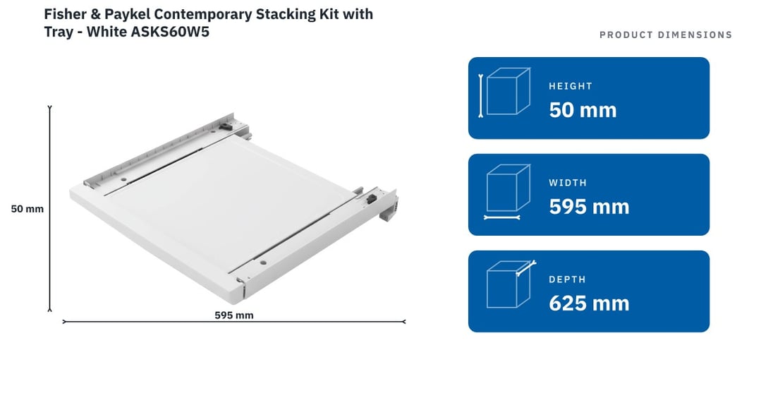 Fisher & Paykel Contemporary Stacking Kit with Tray - White ASKS60W5 — product dimensions