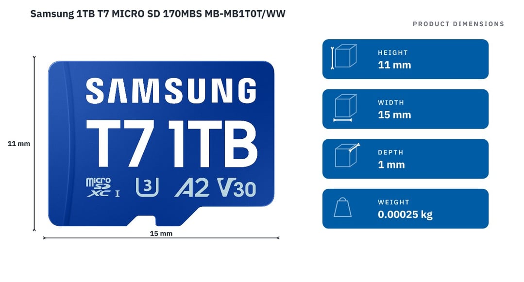 Samsung T7 microSD Card microSDXC™ UHS-I 1TB MB-MB1T0T/WW