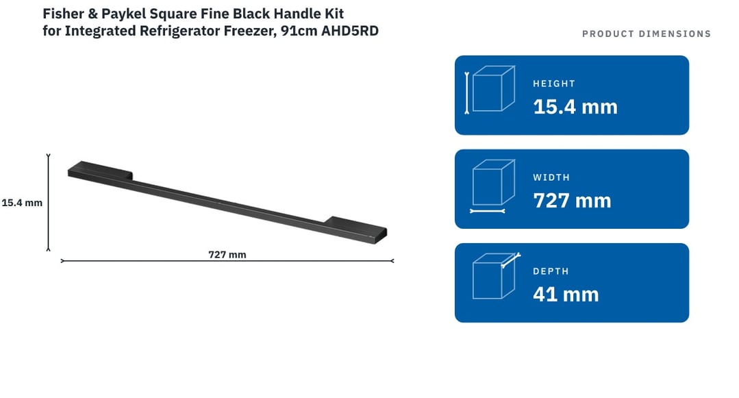 Fisher & Paykel Square Fine Black Handle Kit for Integrated Refrigerator Freezer, 91cm AHD5RD9120WB — product dimensions