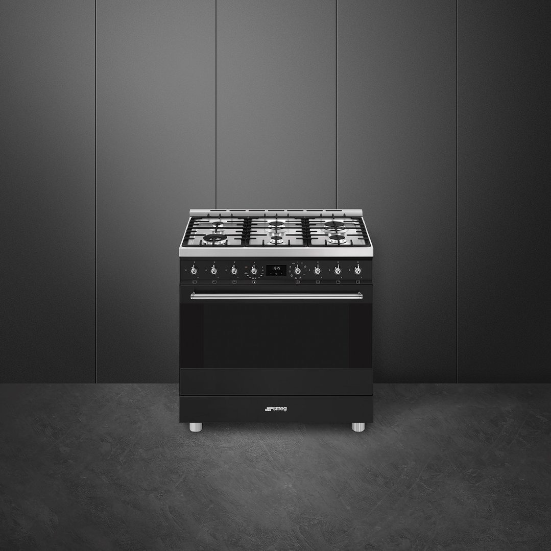 Smeg 90cm 6 Burner Classic Freestanding Dual Fuel Cooker Matte Black CS9GMMBA2
