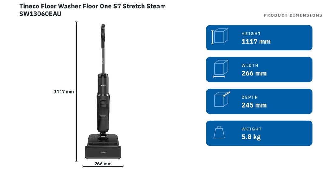 Tineco Floor Washer Floor One S7 Stretch Steam SW13060EAU — product dimensions