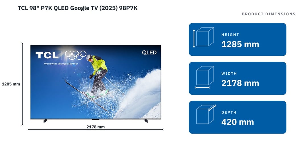TCL 98" P7K QLED Google TV (2025) 98P7K — product dimensions