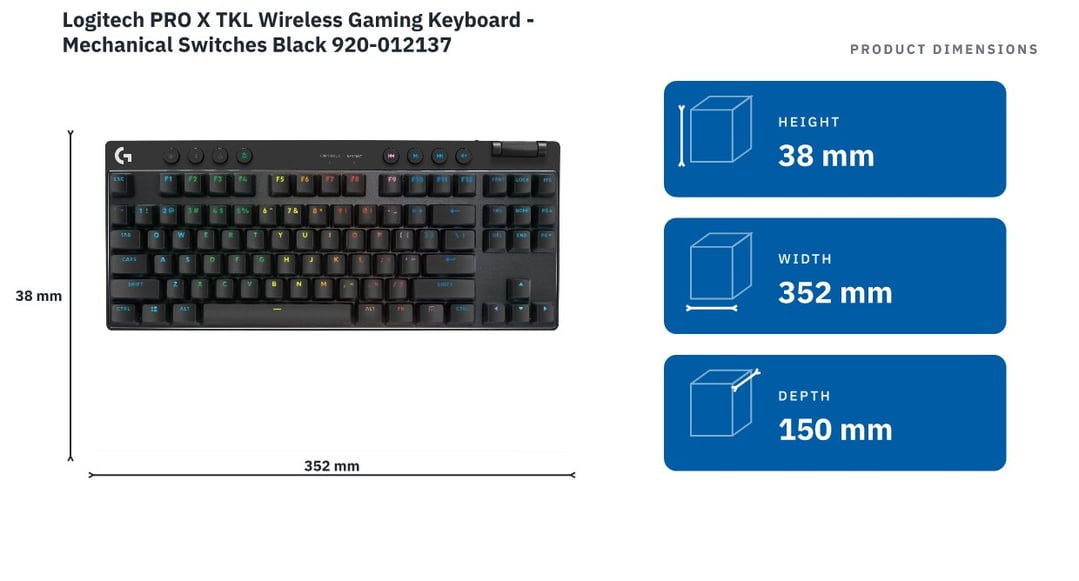 Logitech PRO X TKL Wireless Gaming Keyboard - Mechanical Switches Black 920-012137