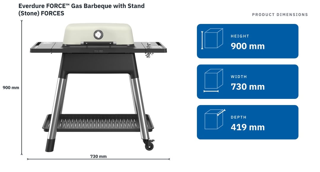 Everdure FORCE™ Gas Barbeque with Stand (Stone) FORCES — product dimensions