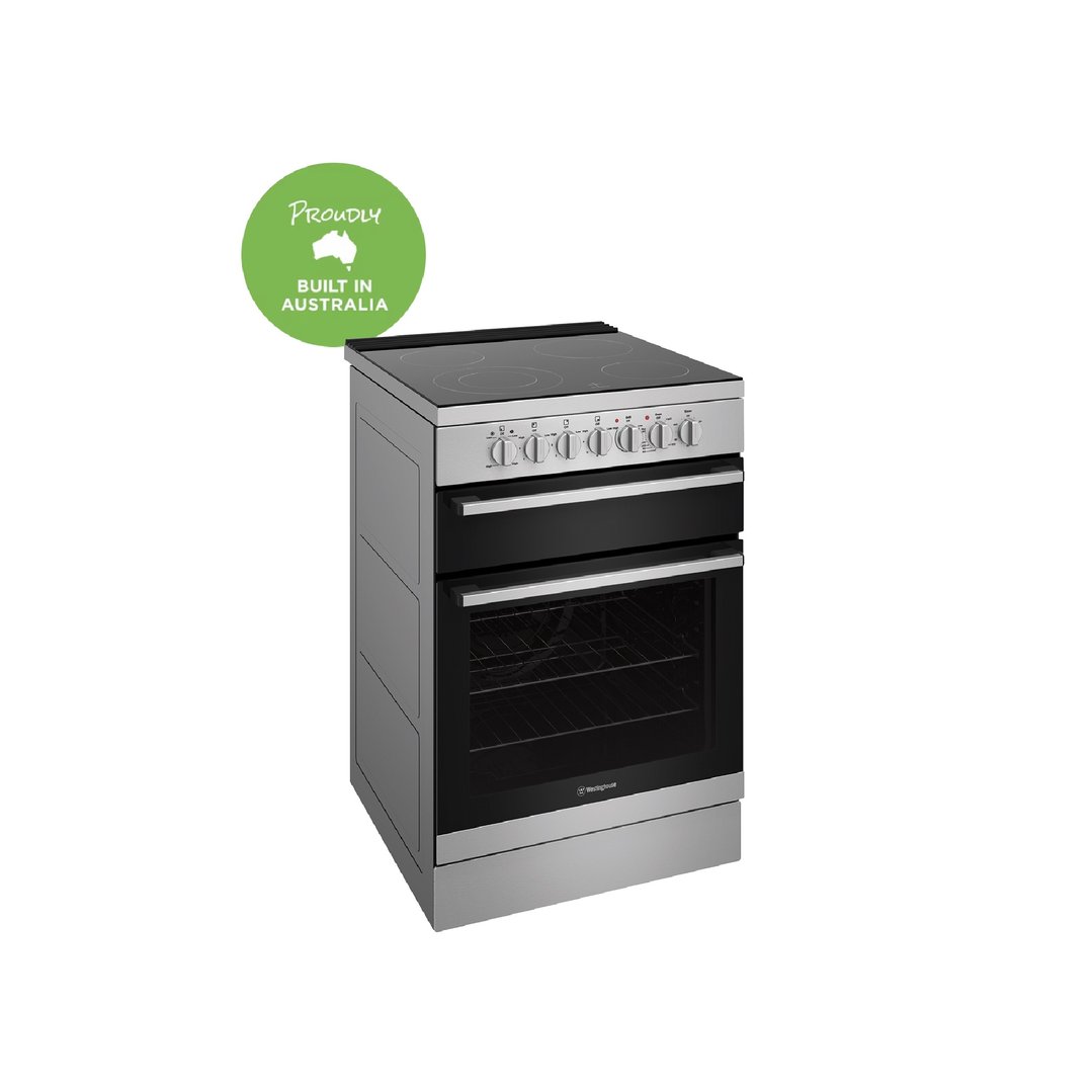 Westinghouse 60cm freestanding electric oven and ceramic cooktop, stainless steel WFE642SCB