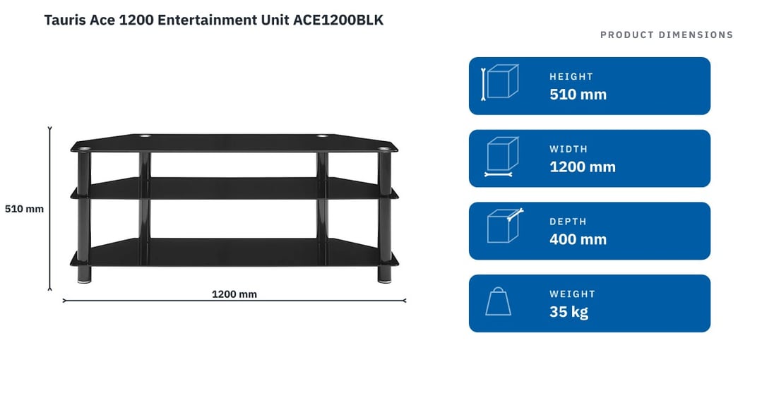 Tauris Ace 1200 Entertainment Unit ACE1200BLK — product dimensions