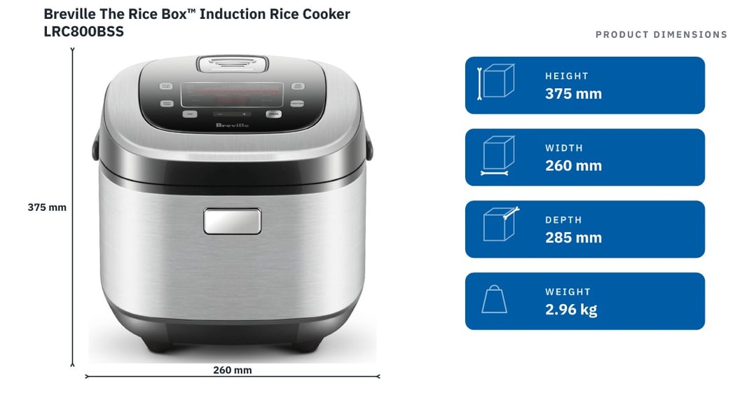 Breville The Rice Box™ Induction Rice Cooker LRC800BSS — product dimensions