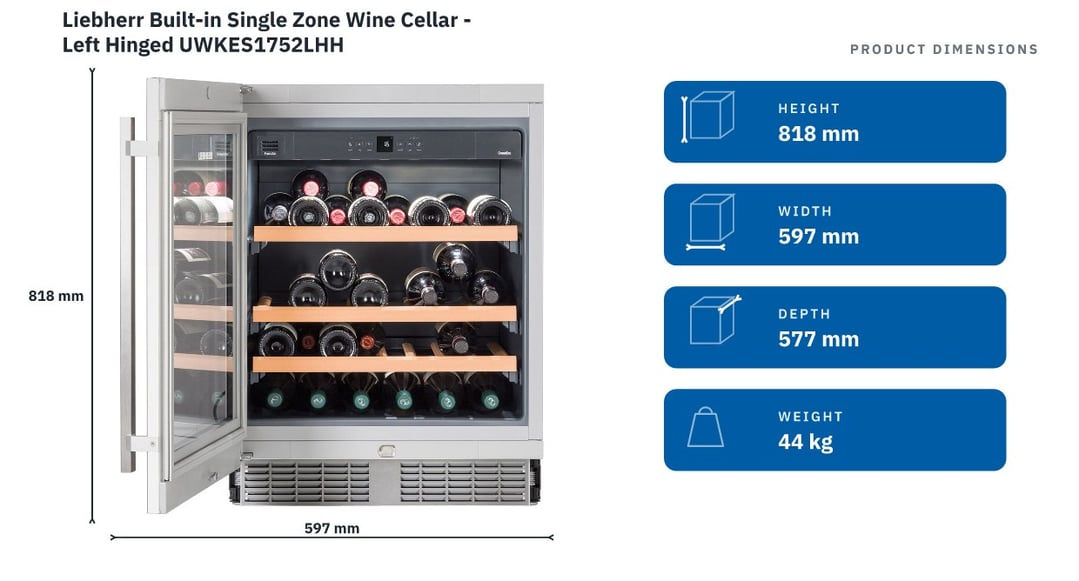 Liebherr Built-in Single Zone Wine Cellar - Left Hinged UWKES1752LHH