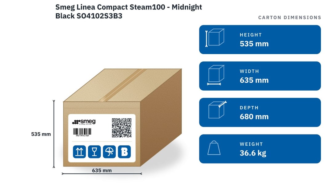 Smeg Linea Compact Steam100 - Midnight Black SO4102S3B3 — packaged dimensions