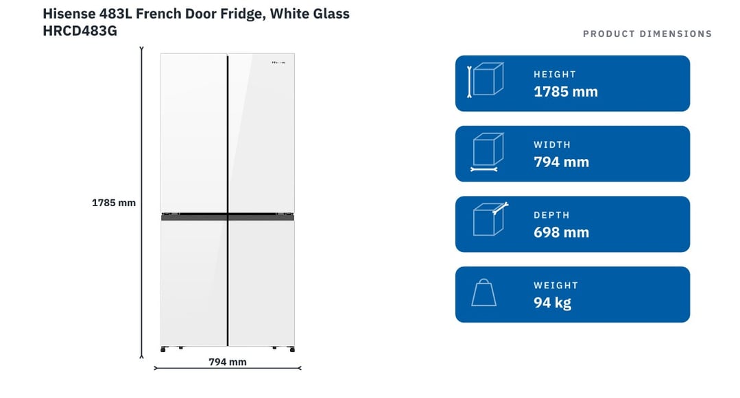 Hisense 483L French Door Fridge, White Glass HRCD483G