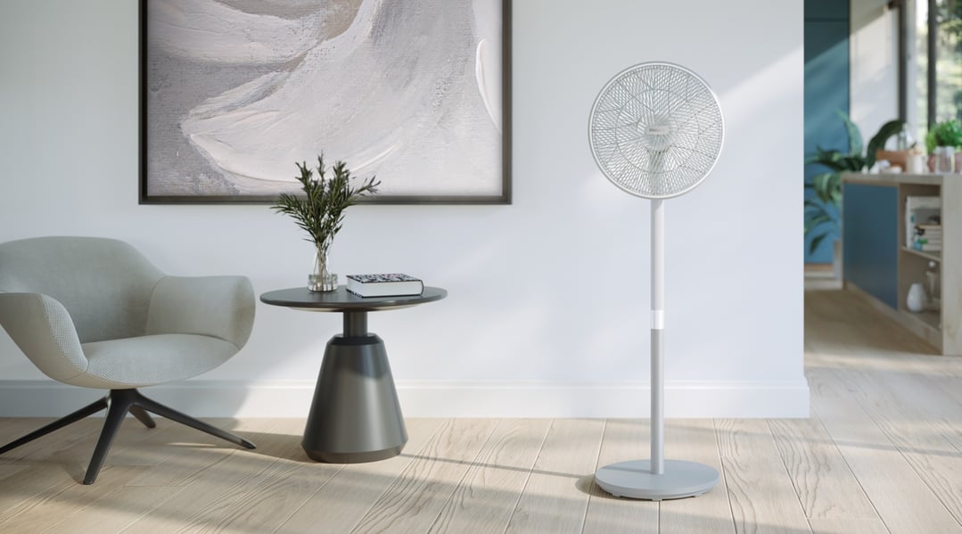 Philips Pedestal Fan 2000 Series in a modern living room setting