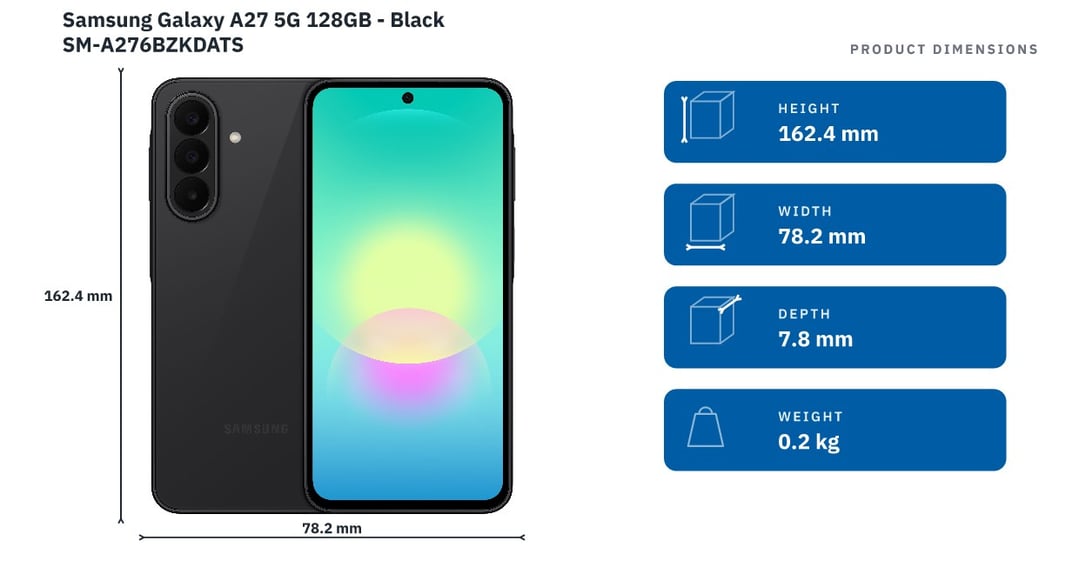 Samsung Galaxy A27 5G 128GB - Black SM-A276BZKDATS — product dimensions