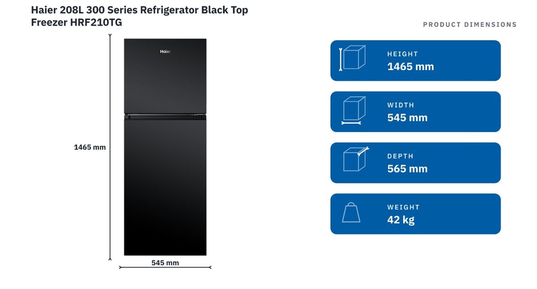 Haier 208L 300 Series Refrigerator Black Top Freezer HRF210TG