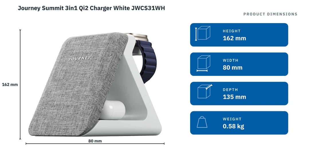 Journey Summit 3in1 Qi2 Charger White JWCS31WH — product dimensions