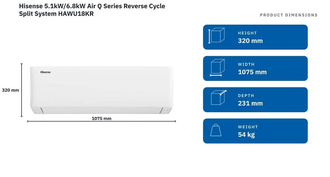 Hisense 5.1kW/6.8kW Air Q Series Reverse Cycle Split System HAWU18KR