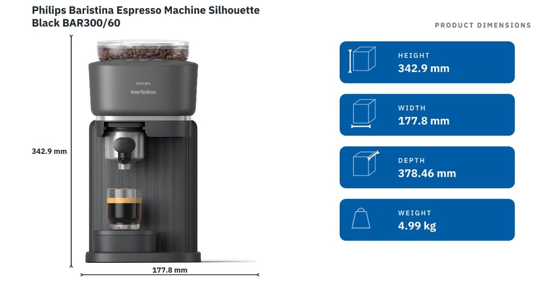Philips Baristina Espresso Machine Silhouette Black BAR300/60 — product dimensions