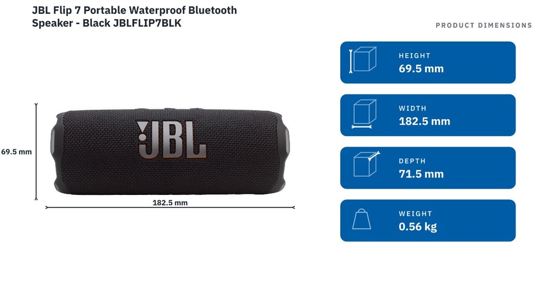 JBL Flip 7 Portable Waterproof Bluetooth Speaker - Black JBLFLIP7BLK