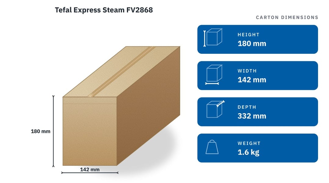 Tefal Express Steam FV2868 — packaged dimensions