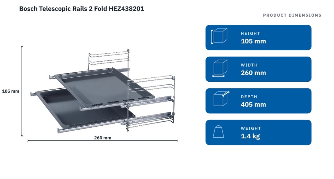 Bosch Telescopic Rails 2 Fold HEZ438201 — product dimensions