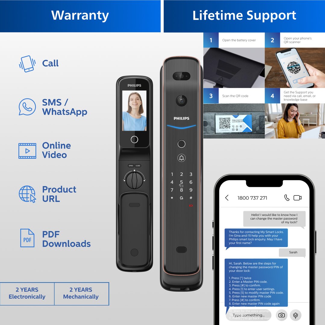 Philips Copper EasyKey Smart 3D Facial Recognition And Video Intercom Mortise Door Lock DDL709-FVP-7HWS-C
