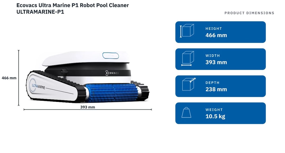 Ecovacs Ultra Marine P1 Robot Pool Cleaner ULTRAMARINE-P1 — product dimensions