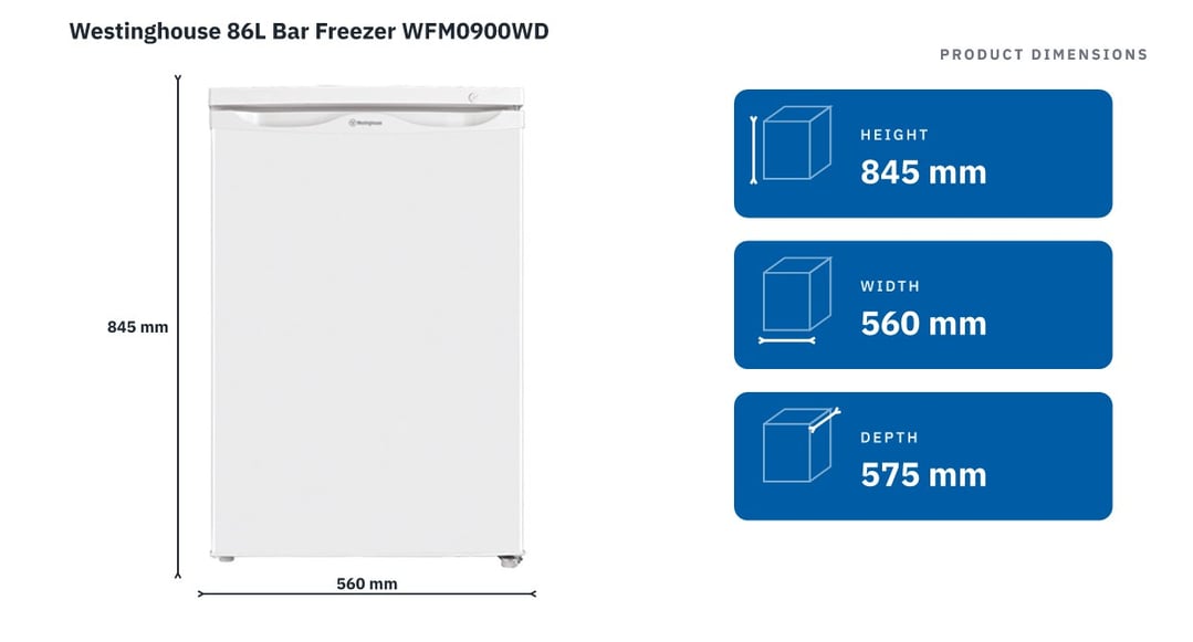 Westinghouse 86L Bar Freezer WFM0900WD — product dimensions