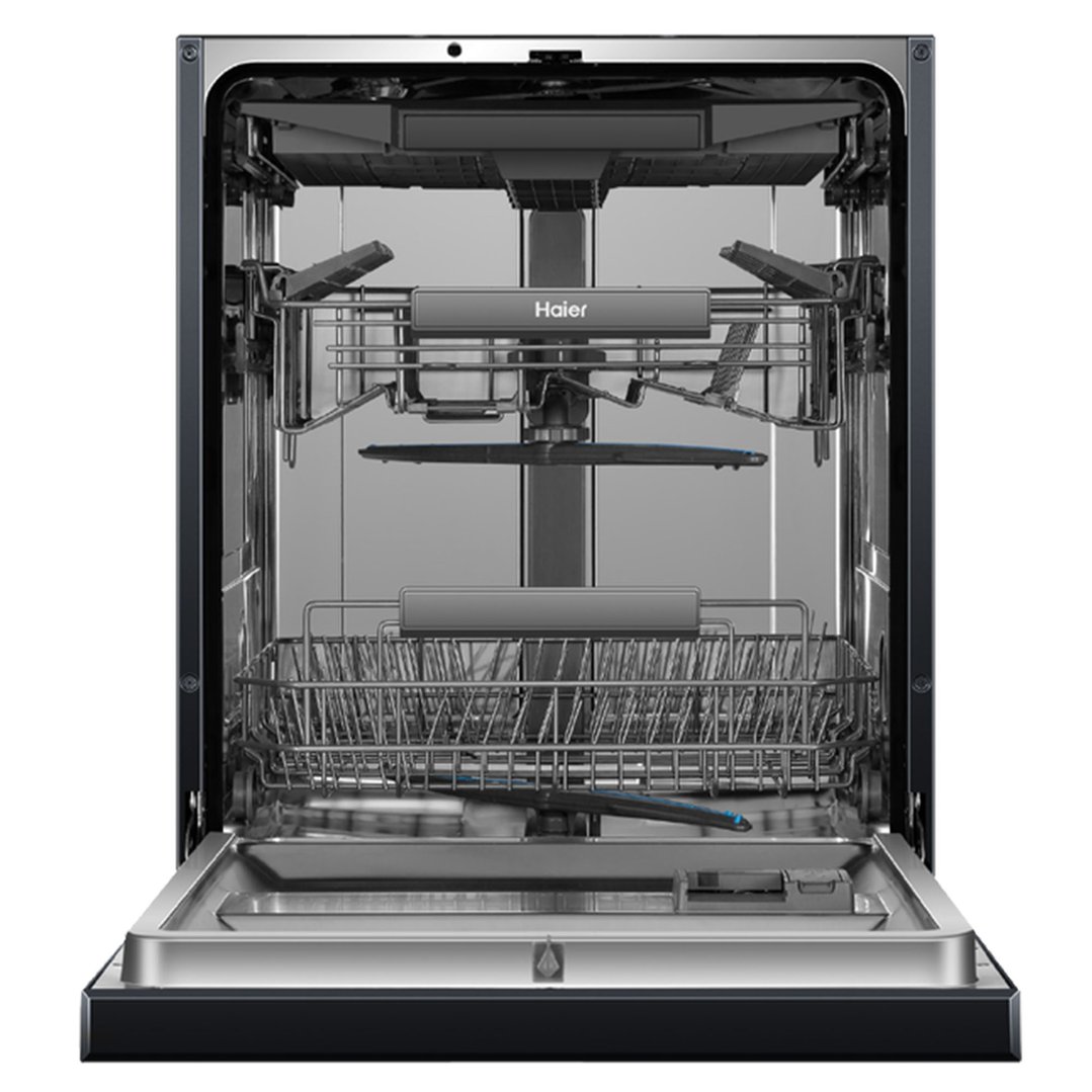 Haier 60cm Built-under Dishwasher, Steam, Black HDW15U3B1