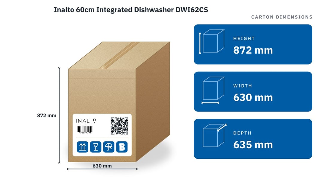Inalto 60cm Integrated Dishwasher DWI62CS — packaged dimensions