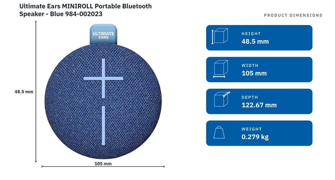 Ultimate Ears MINIROLL Portable Bluetooth Speaker - Blue 984-002023 — product dimensions