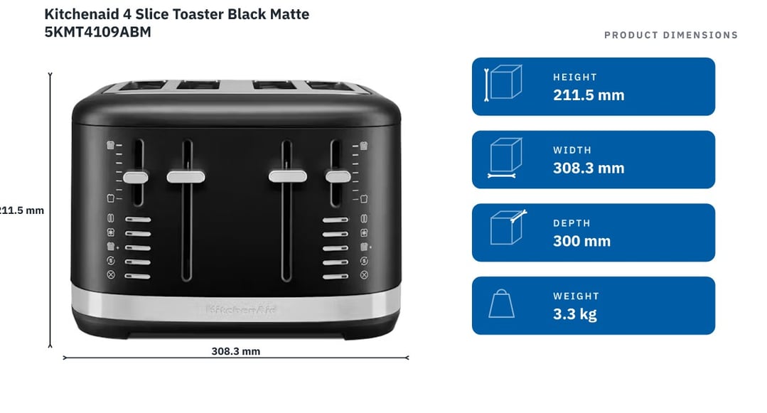 Kitchenaid 4 Slice Toaster Black Matte 5KMT4109ABM