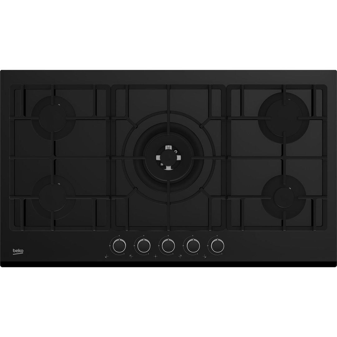Beko 90cm 5 Burner Gas Cooktop Black Glass BCT90GG1 Buy Online with