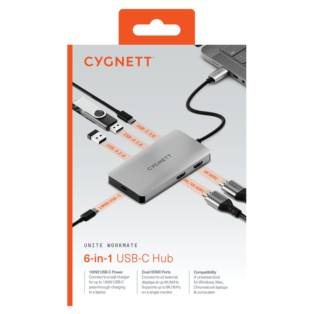 Cygnett Unite Work Mate 6-in-1 USB-C HUB Dual HDMI CY5147HUB61