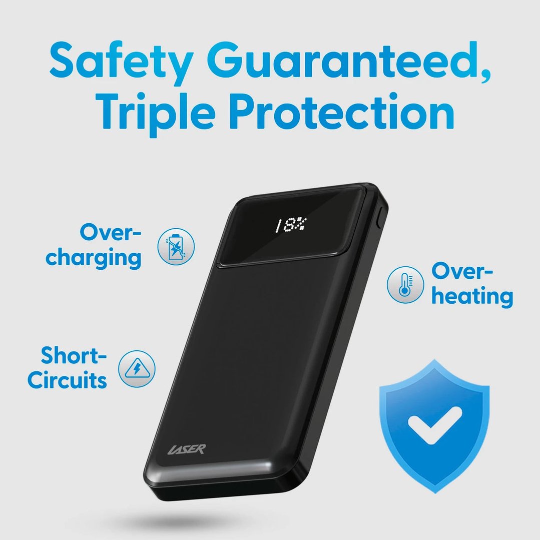 Laser 10000mAh 18W PD Power Bank with LED Black PB-10K24BK-712