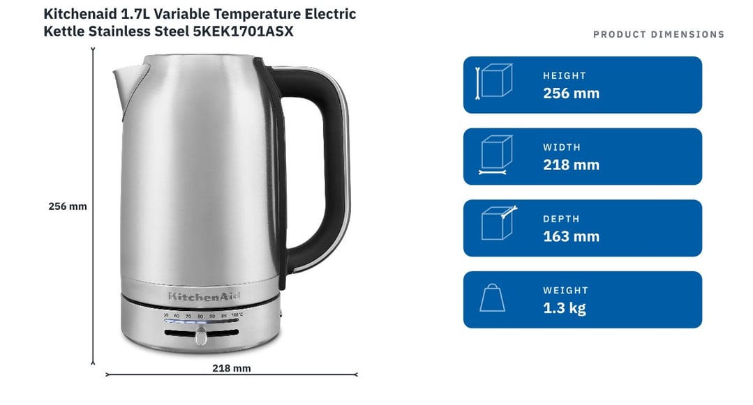 Kitchenaid 1.7L Variable Temperature Electric Kettle Stainless Steel 5KEK1701ASX