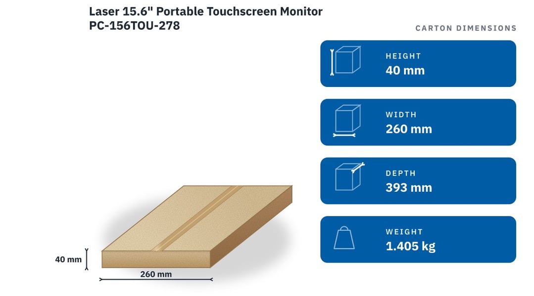 Laser 15.6" Portable Touchscreen Monitor PC-156TOU-278 — packaged dimensions