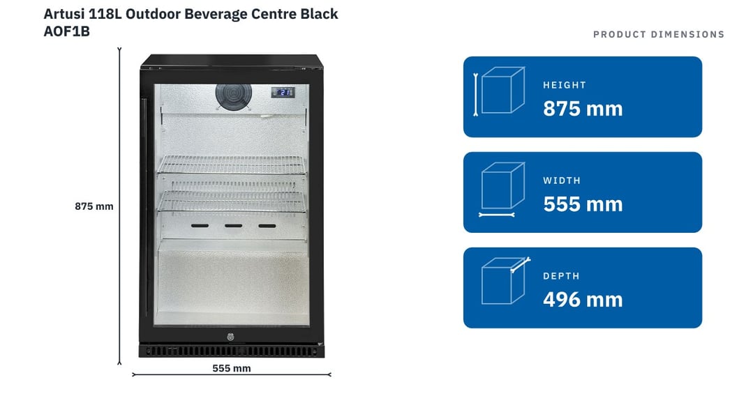 Artusi 118L Outdoor Beverage Centre Black AOF1B — product dimensions