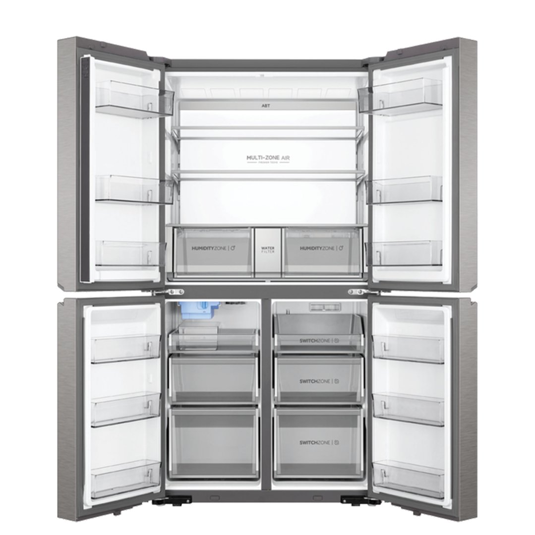 Haier Quad Door Refrigerator Freezer, 91cm, 623L, Ice & Water Satina HRF680YPS