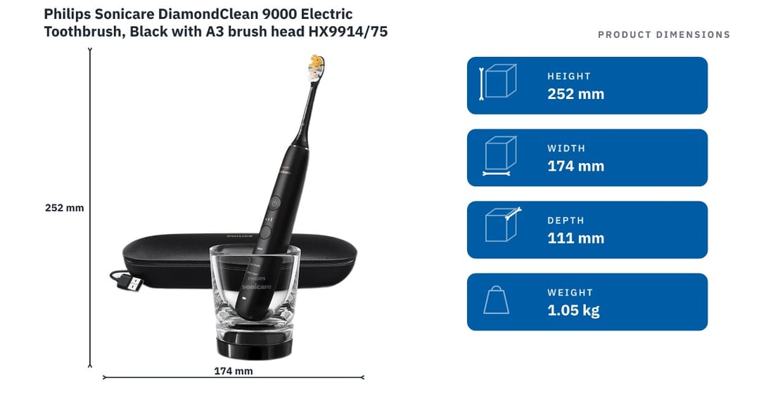 Philips Sonicare DiamondClean 9000 Electric Toothbrush, Black with A3 brush head HX9914/75