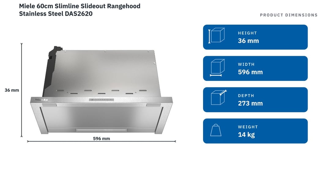 Miele 60cm Slimline Slideout Rangehood Stainless Steel DAS2620