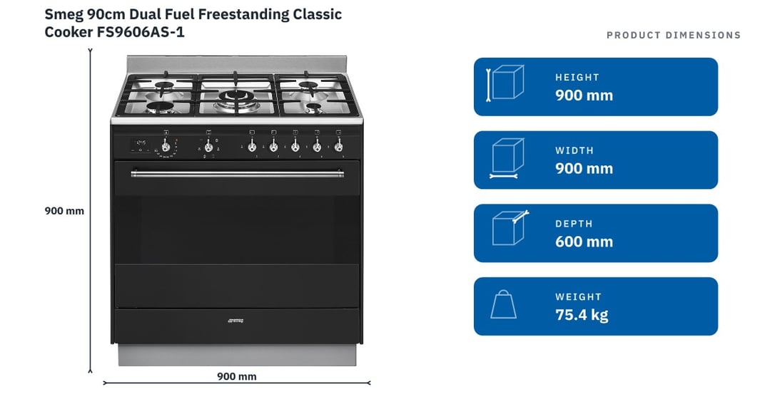 Smeg 90cm Dual Fuel Freestanding Classic Cooker FS9606AS-1