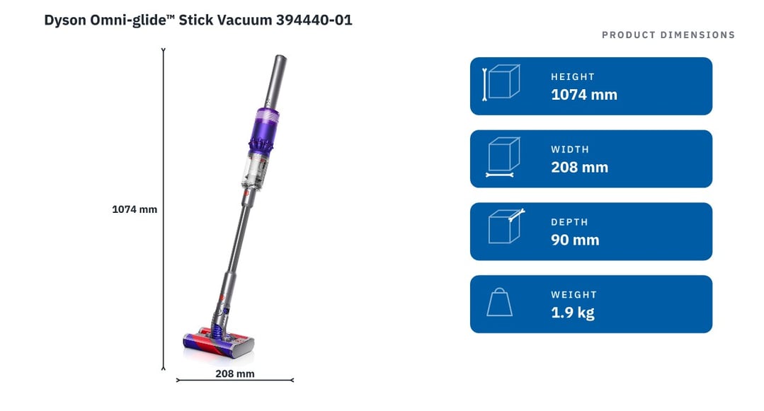 Dyson Omni-glide™ Stick Vacuum 394440-01 — product dimensions