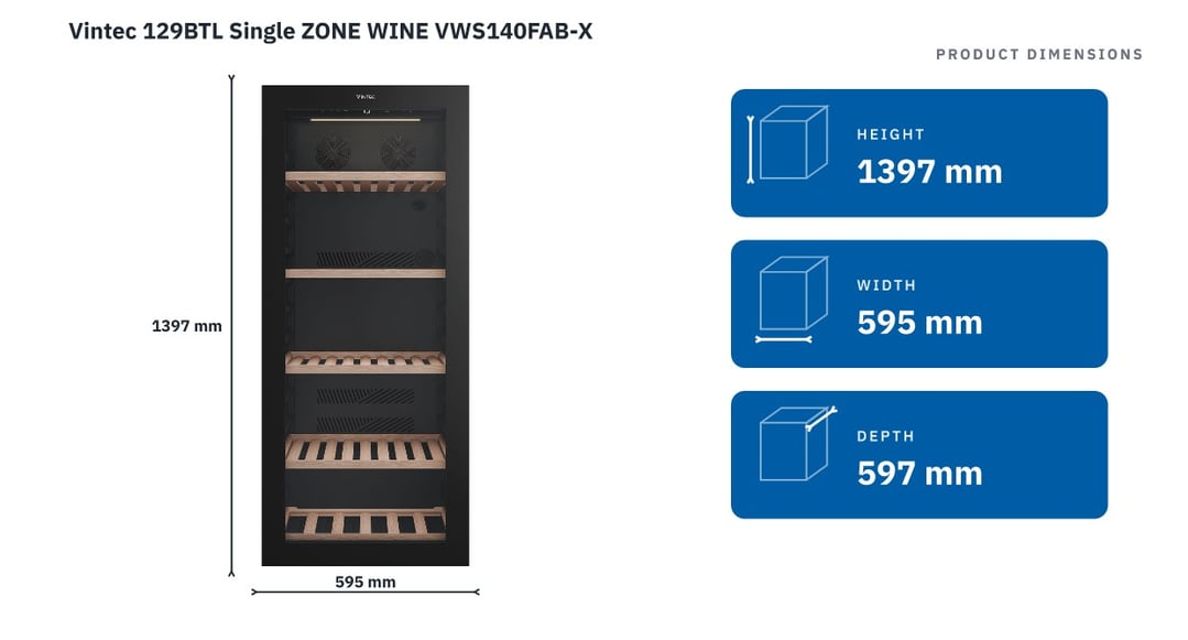 Vintec 129BTL Single ZONE WINE VWS140FAB-X — product dimensions