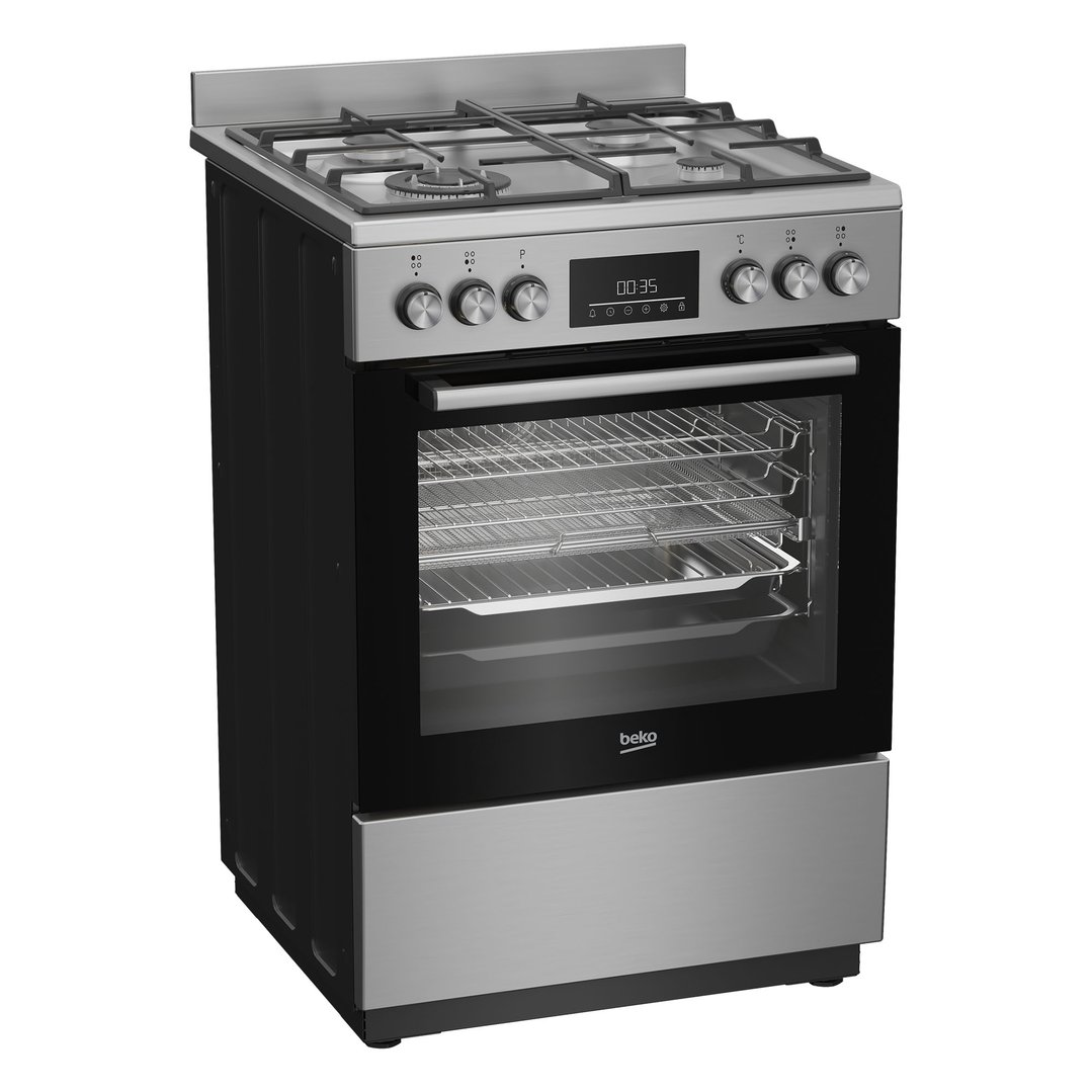 Beko Aeroperfect 60cm Freestanding Cooker with SteamAdd & Airfry & Gas Cooktop - Stainless Steel BFCB60GMX