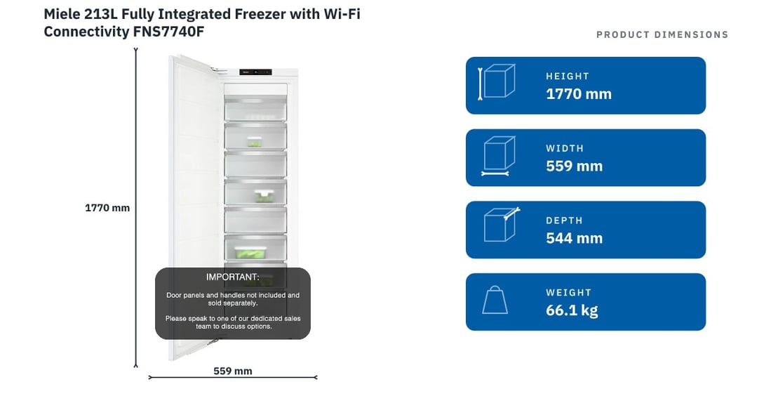 Miele 213L Fully Integrated Freezer with Wi-Fi Connectivity FNS7740F
